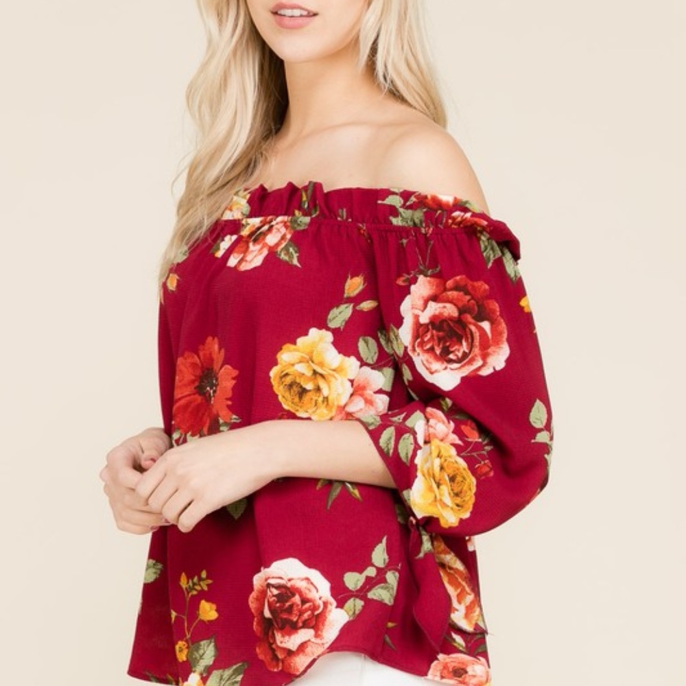 FLOWER PRINT OFF SHOULDER TOP - Picture 6 of 8